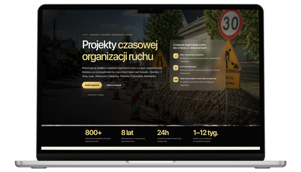 Przykład nowoczesnej strony internetowej wyświetlonej na laptopie